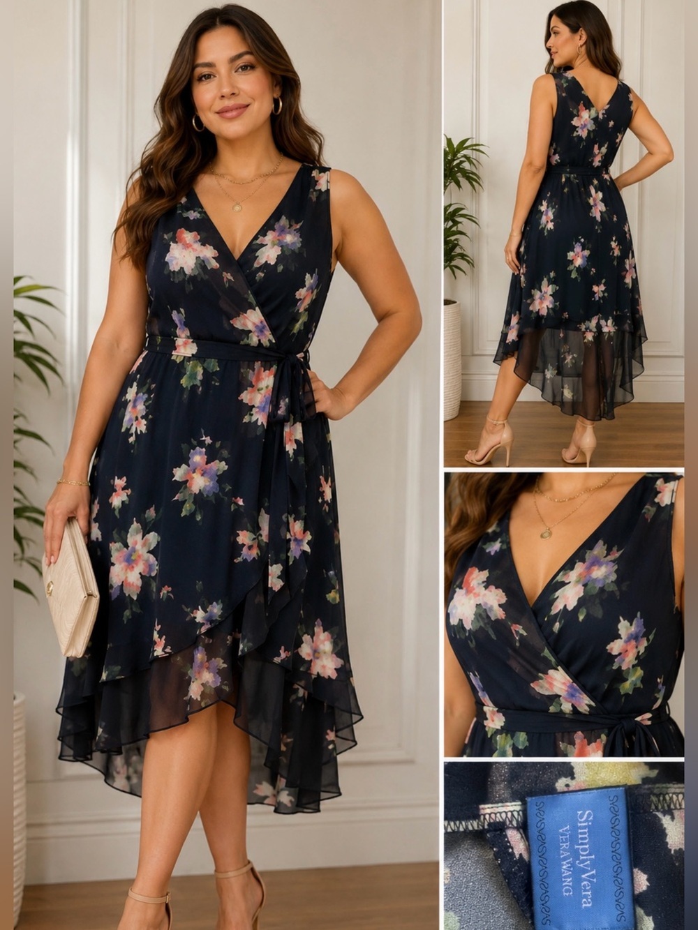 Simply Vera Vera Wang Floral High Low Wrap Dress PM Petite Medium